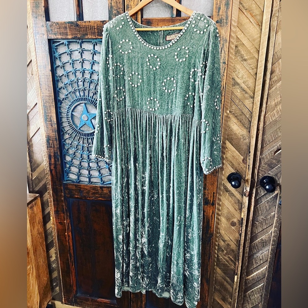 Vintage Double D Ranch Crushed Velvet Dress with lots of Studding Detail